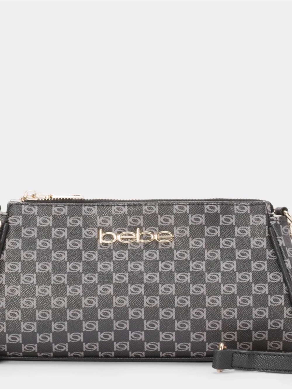 bebe Gray Logo Pattern Crossbody with Gold Hardware - Picture 1 of 5